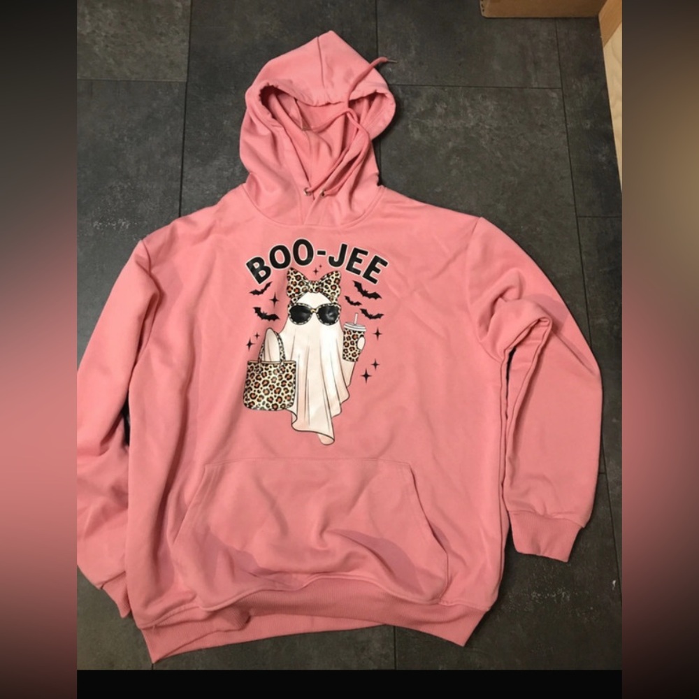 BOO-JEE Pink Graphic ghost Hoodie Sweater